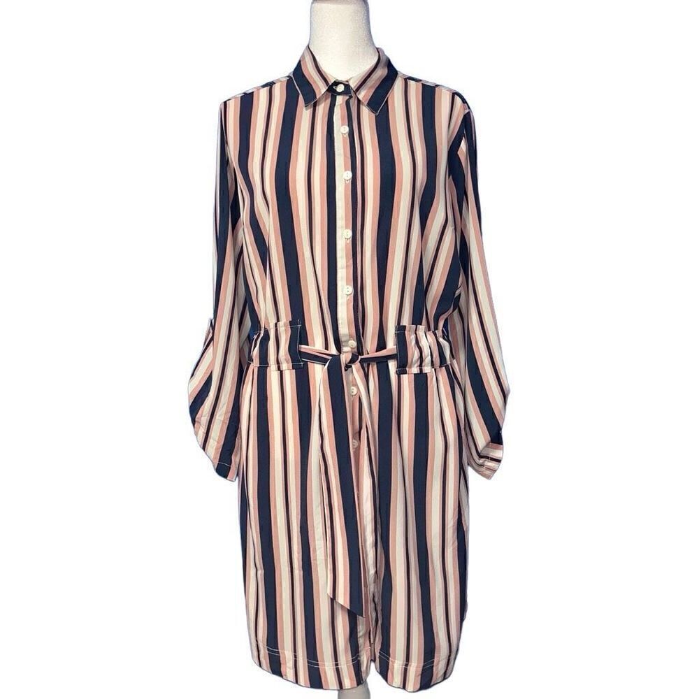 Millenium‎ pink, navy, white striped shirt dress large